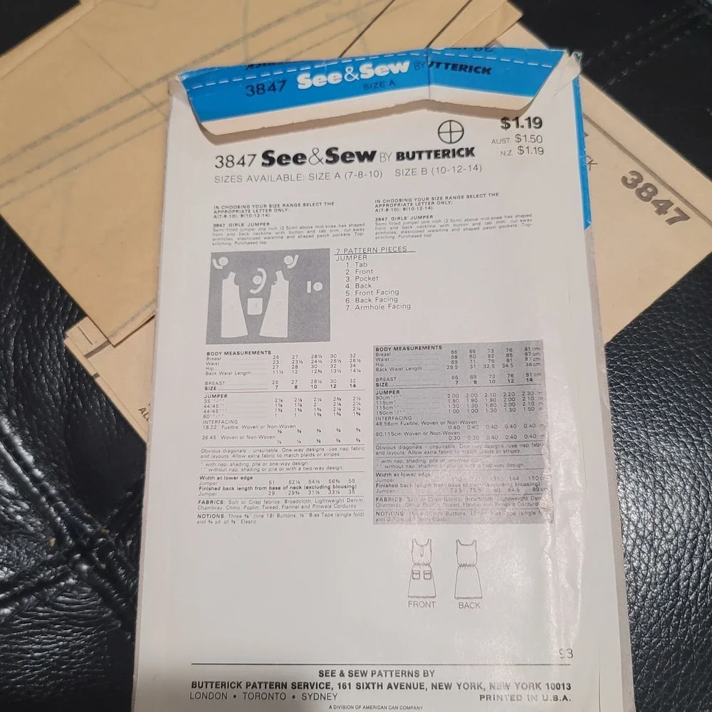 Vintage See & Sew Butterick 3847 Girls Jumper Dress Pattern Uncut Size 7-10